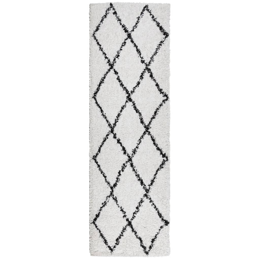 Tappeto Shaggy PAMPLONA a Pelo Lungo Crema e Nero 80x250 cm