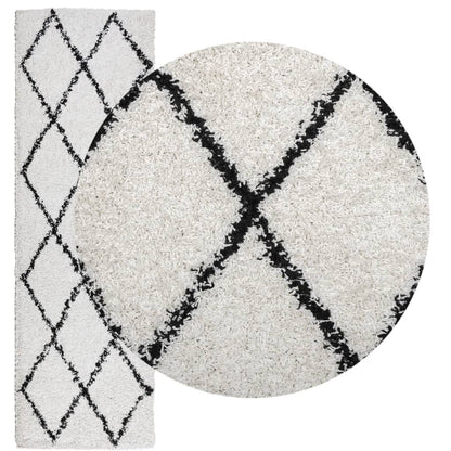 Tappeto Shaggy PAMPLONA a Pelo Lungo Crema e Nero 80x250 cm