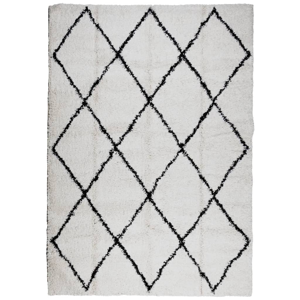 Tappeto Shaggy PAMPLONA a Pelo Lungo Crema e Nero 120x170 cm