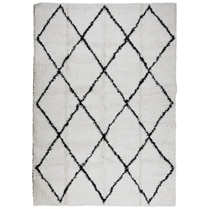 Tappeto Shaggy PAMPLONA a Pelo Lungo Crema e Nero 120x170 cm