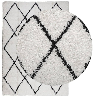 Tappeto Shaggy PAMPLONA a Pelo Lungo Crema e Nero 120x170 cm