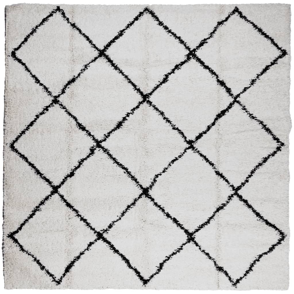 Tappeto Shaggy PAMPLONA a Pelo Lungo Crema e Nero 200x200 cm