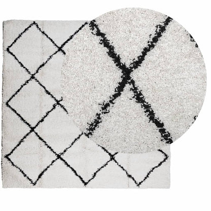 Tappeto Shaggy PAMPLONA a Pelo Lungo Crema e Nero 200x200 cm