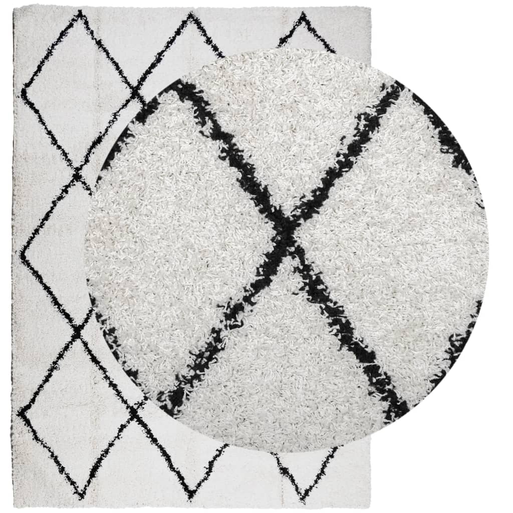 Tappeto Shaggy PAMPLONA a Pelo Lungo Crema e Nero 200x280 cm