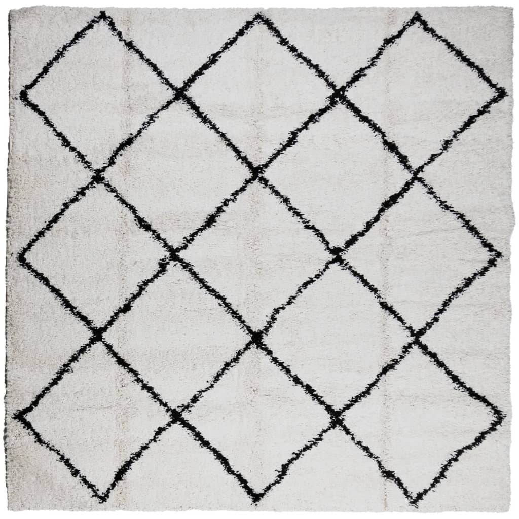 Tappeto Shaggy PAMPLONA a Pelo Lungo Crema e Nero 240x240 cm