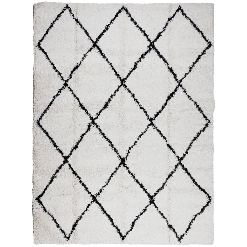 Tappeto Shaggy PAMPLONA a Pelo Lungo Crema e Nero 300x400 cm