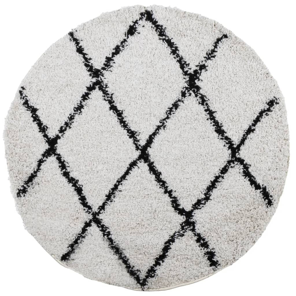 Tappeto Shaggy PAMPLONA a Pelo Lungo Crema e Nero Ã˜ 80 cm
