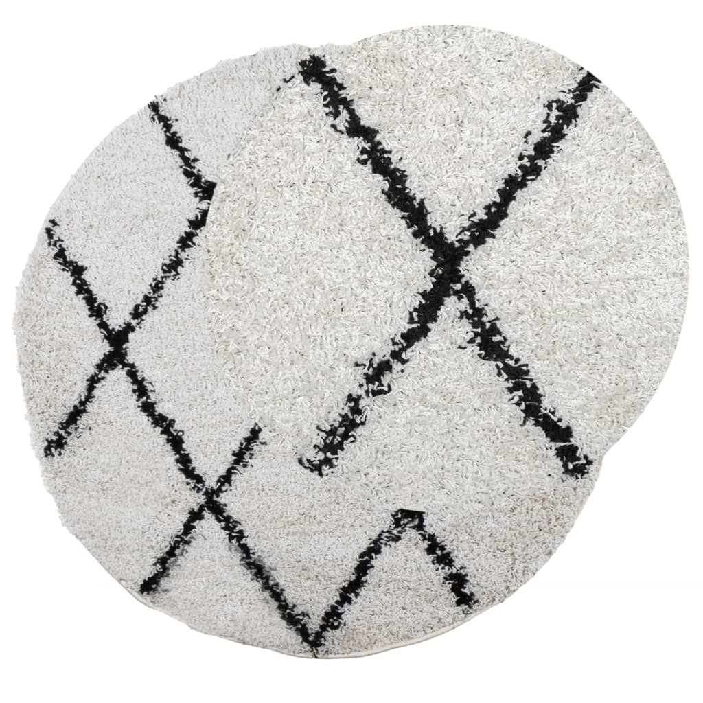 Tappeto Shaggy PAMPLONA a Pelo Lungo Crema e Nero Ã˜ 80 cm