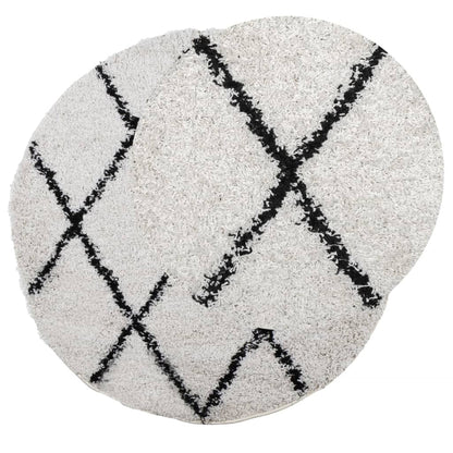 Tappeto Shaggy PAMPLONA a Pelo Lungo Crema e Nero Ã˜ 80 cm