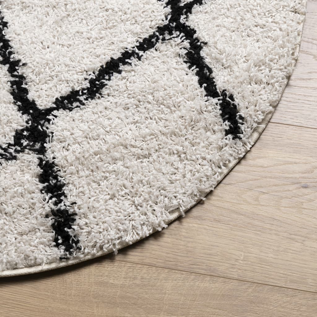 Tappeto Shaggy PAMPLONA a Pelo Lungo Crema e Nero Ã˜ 100 cm