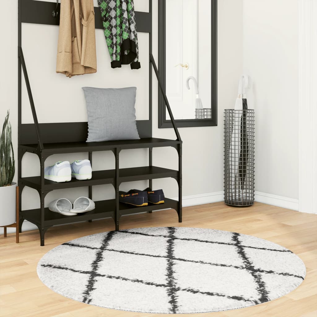 Tappeto Shaggy PAMPLONA a Pelo Lungo Crema e Nero Ã˜ 120 cm