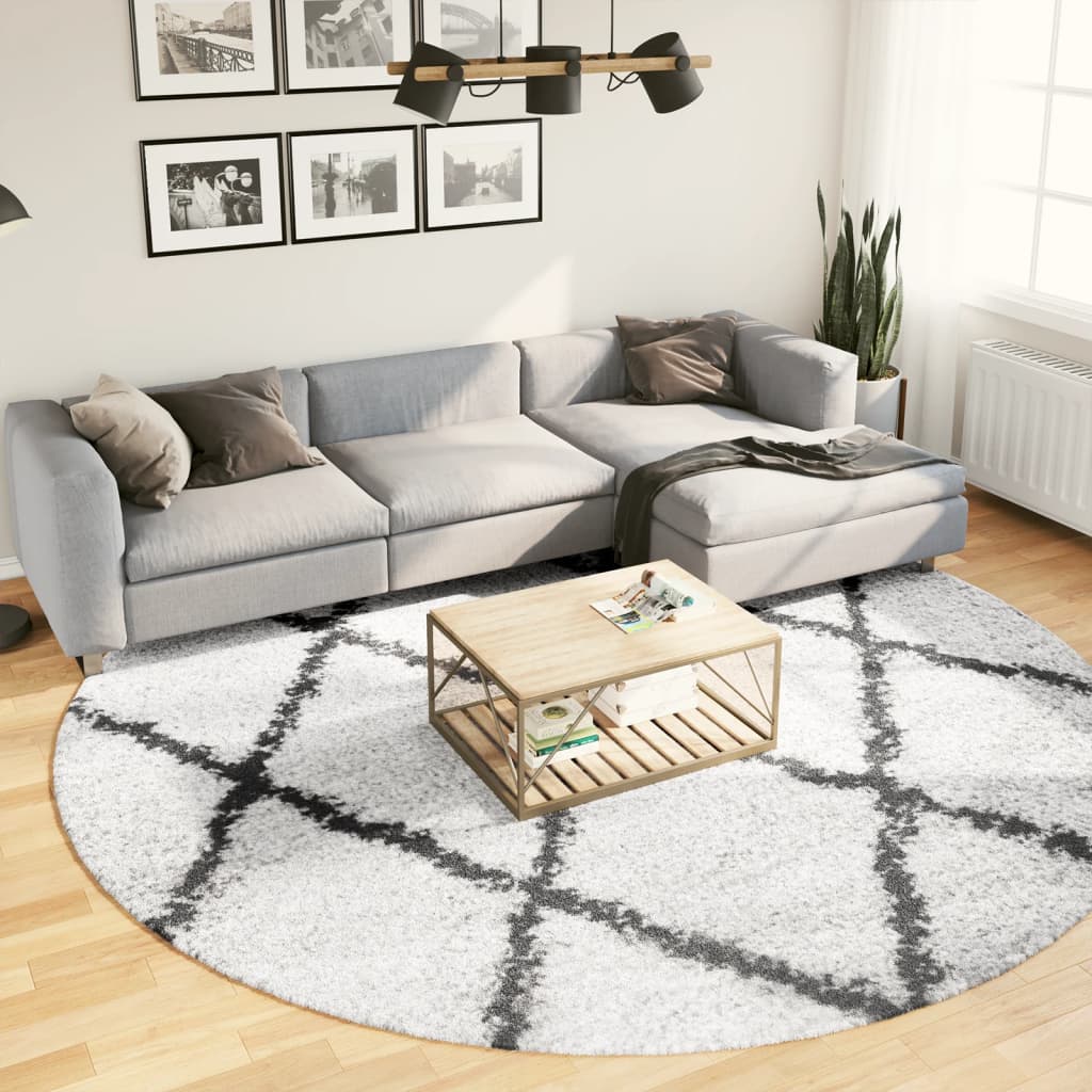 Tappeto Shaggy PAMPLONA a Pelo Lungo Crema e Nero Ã˜ 280 cm