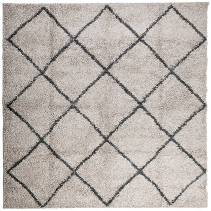 Tappeto Shaggy PAMPLONA Pelo Lungo Beige e Antracite 120x120cm