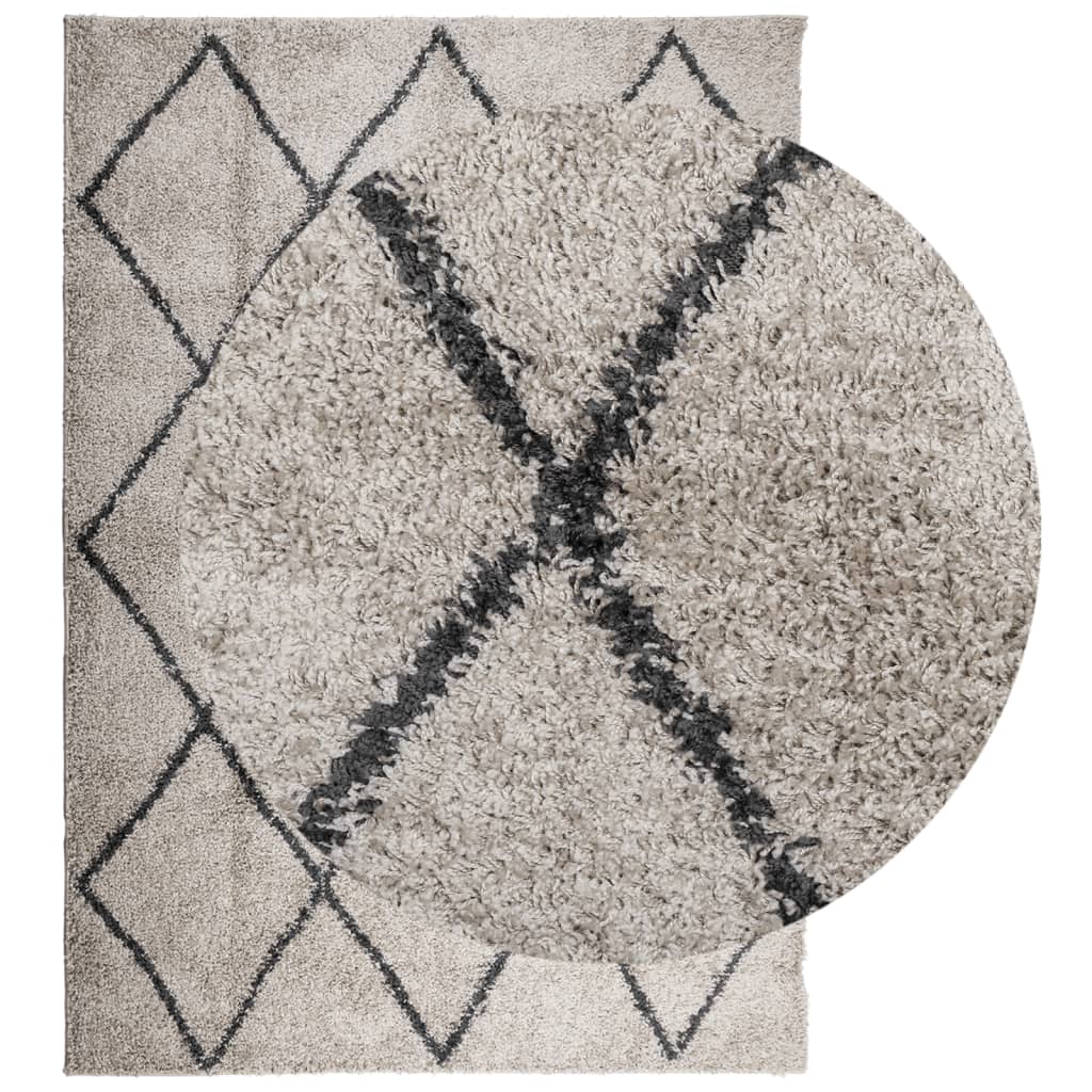 Tappeto Shaggy PAMPLONA Pelo Lungo Beige e Antracite 140x200cm