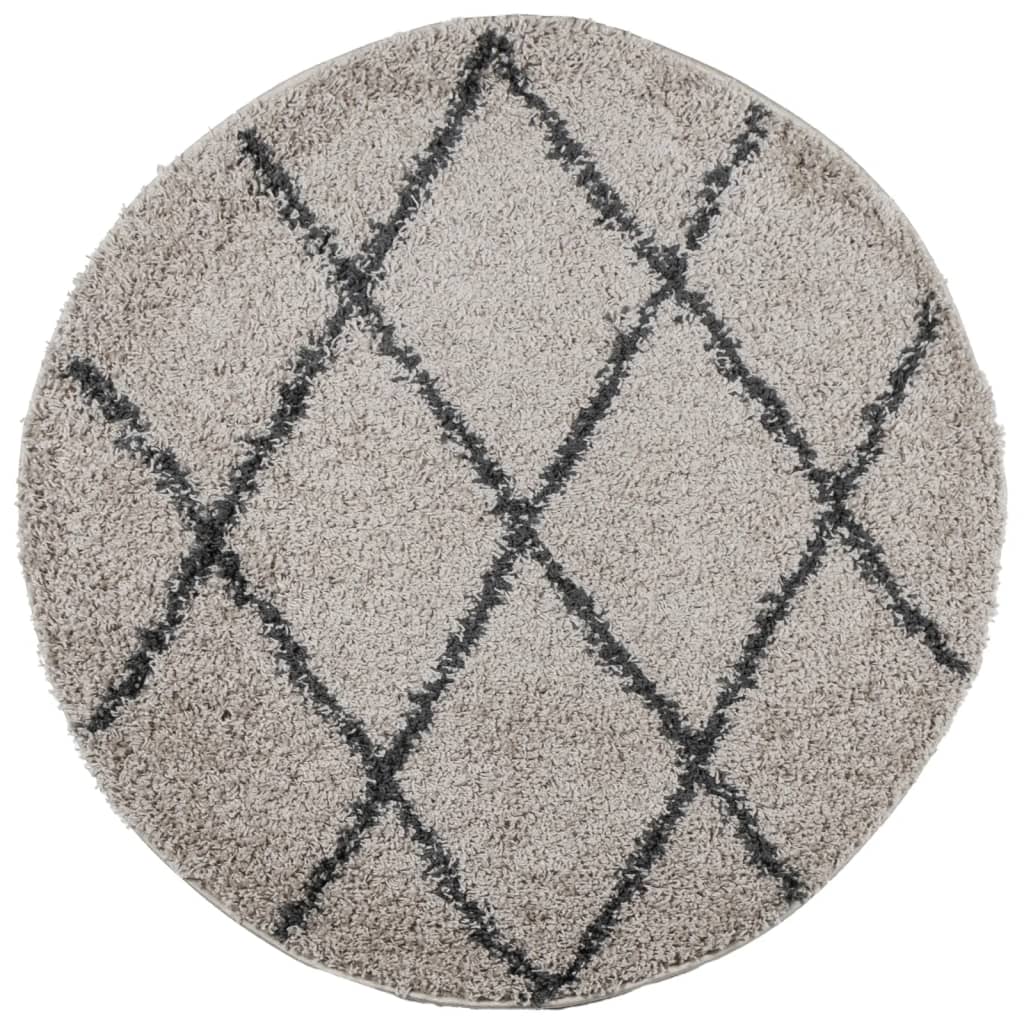 Tappeto Shaggy PAMPLONA a Pelo Lungo Beige e Antracite Ã˜ 80 cm