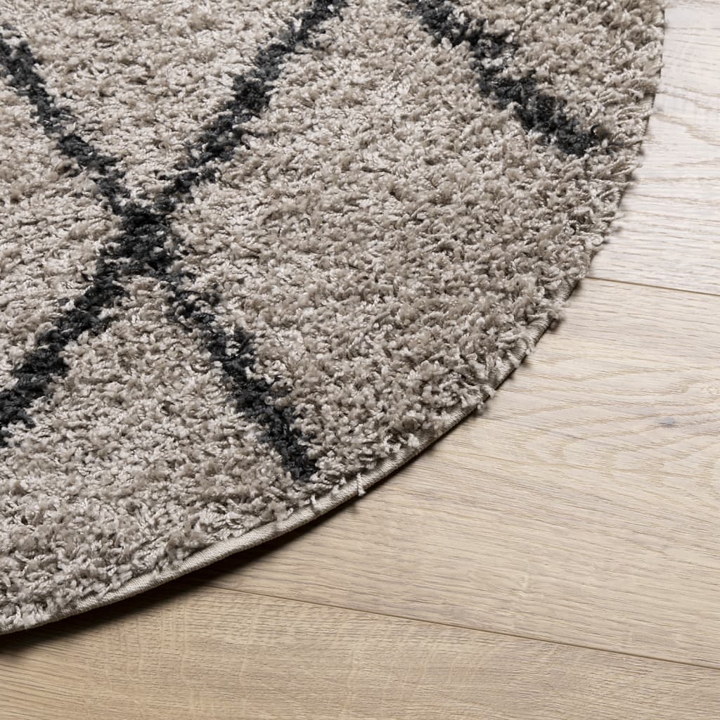 Tappeto Shaggy PAMPLONA a Pelo Lungo Beige e Antracite Ã˜ 80 cm