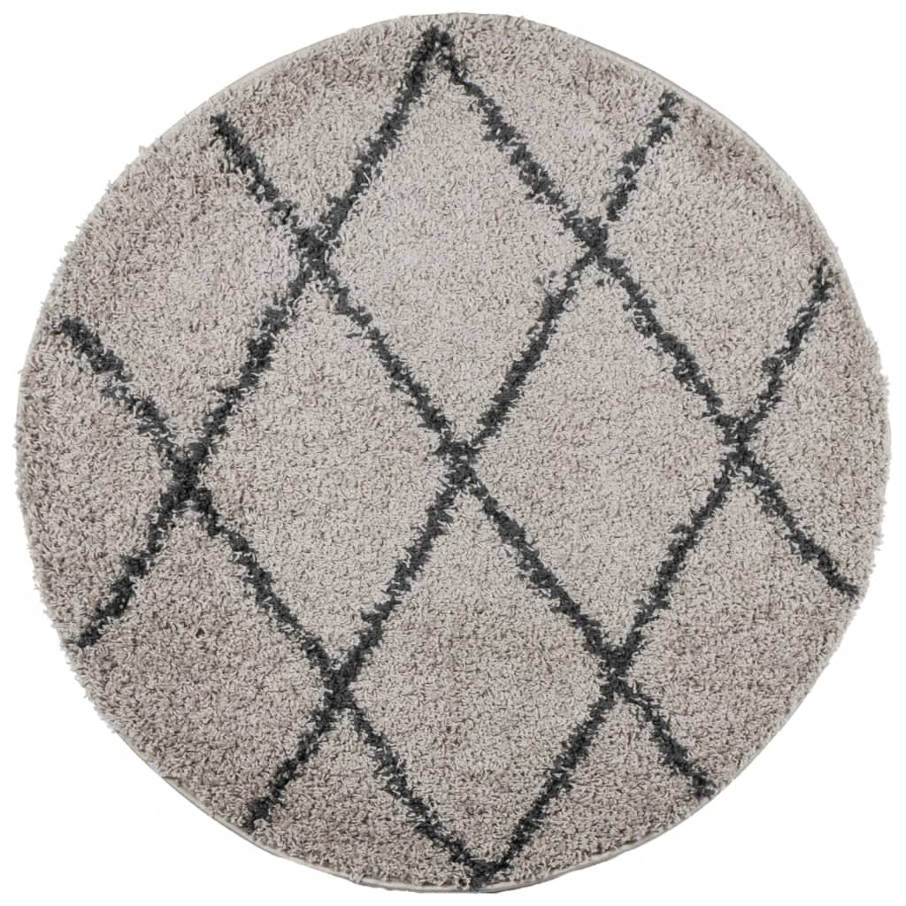 Tappeto Shaggy PAMPLONA a Pelo Lungo Beige e Antracite Ã˜ 100 cm