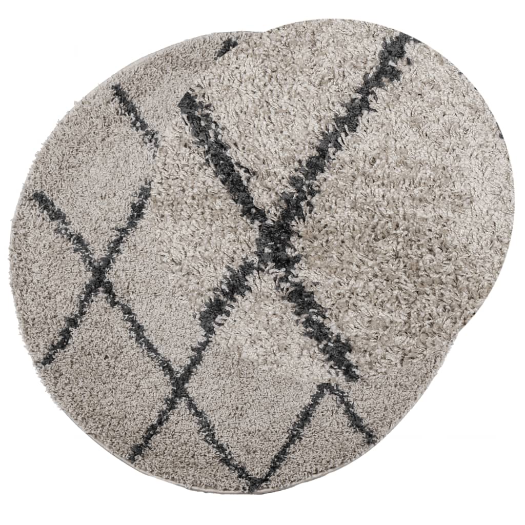 Tappeto Shaggy PAMPLONA a Pelo Lungo Beige e Antracite Ã˜ 100 cm