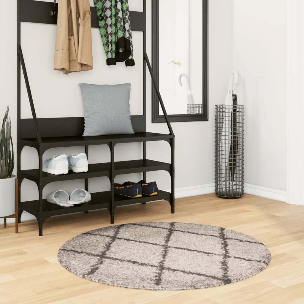 Tappeto Shaggy PAMPLONA a Pelo Lungo Beige e Antracite Ã˜ 100 cm