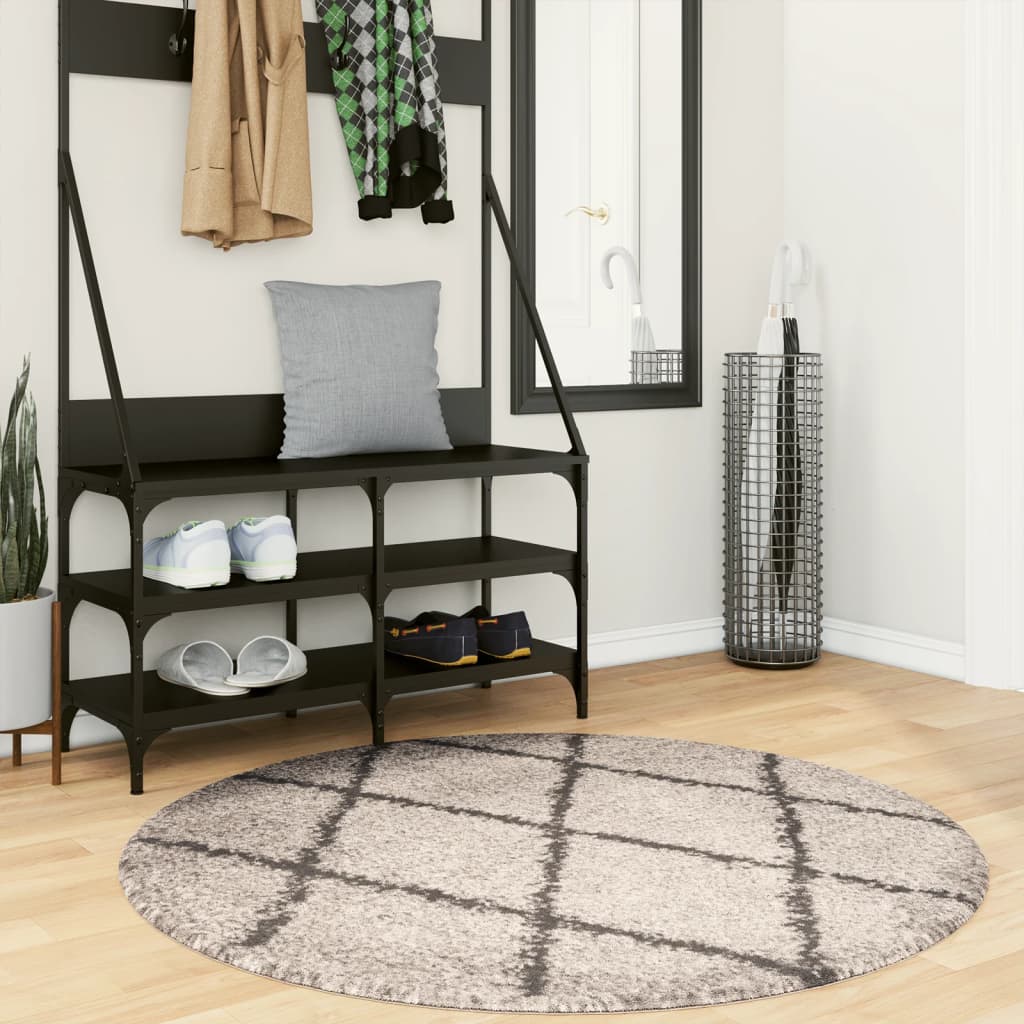 Tappeto Shaggy PAMPLONA a Pelo Lungo Beige e Antracite Ã˜ 120 cm