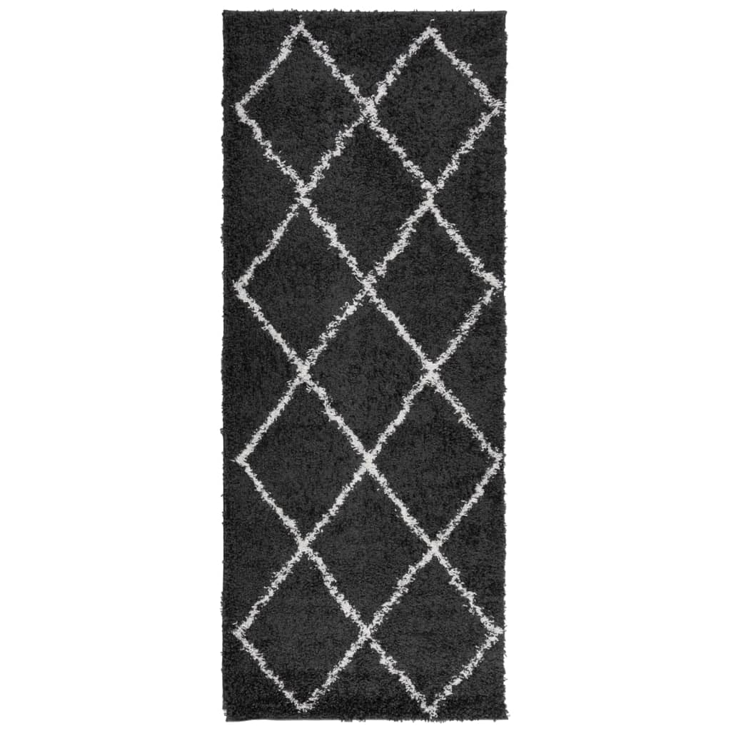 Tappeto Shaggy PAMPLONA a Pelo Lungo Nero e Crema 80x200 cm