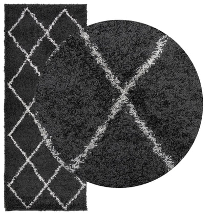 Tappeto Shaggy PAMPLONA a Pelo Lungo Nero e Crema 80x200 cm