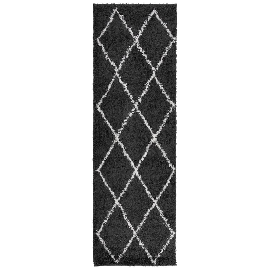 Tappeto Shaggy PAMPLONA a Pelo Lungo Nero e Crema 80x250 cm