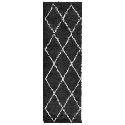 Tappeto Shaggy PAMPLONA a Pelo Lungo Nero e Crema 80x250 cm