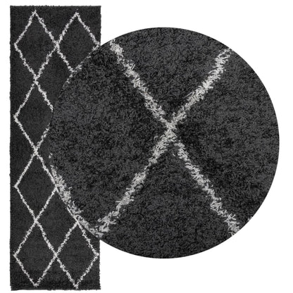 Tappeto Shaggy PAMPLONA a Pelo Lungo Nero e Crema 80x250 cm