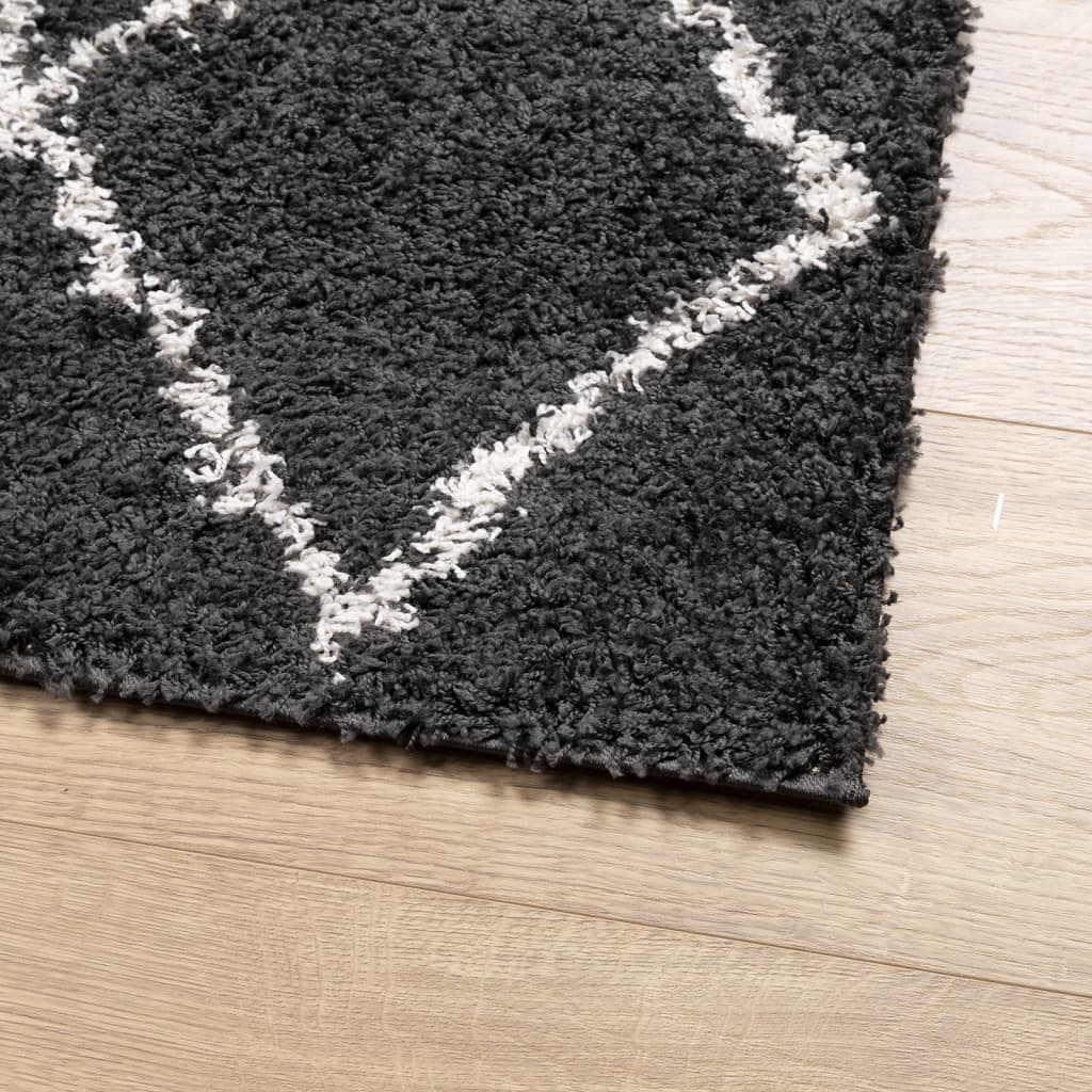 Tappeto Shaggy PAMPLONA a Pelo Lungo Nero e Crema 120x120 cm