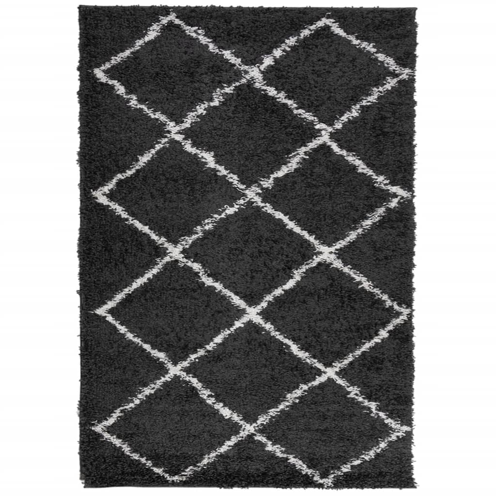 Tappeto Shaggy PAMPLONA a Pelo Lungo Nero e Crema 140x200 cm