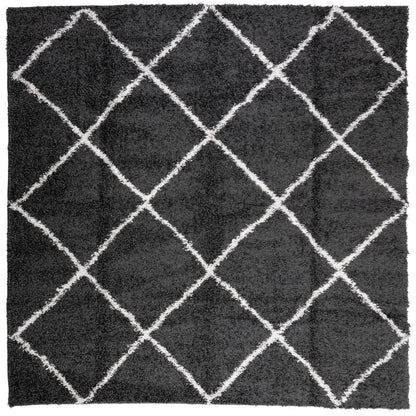 Tappeto Shaggy PAMPLONA a Pelo Lungo Nero e Crema 160x160 cm