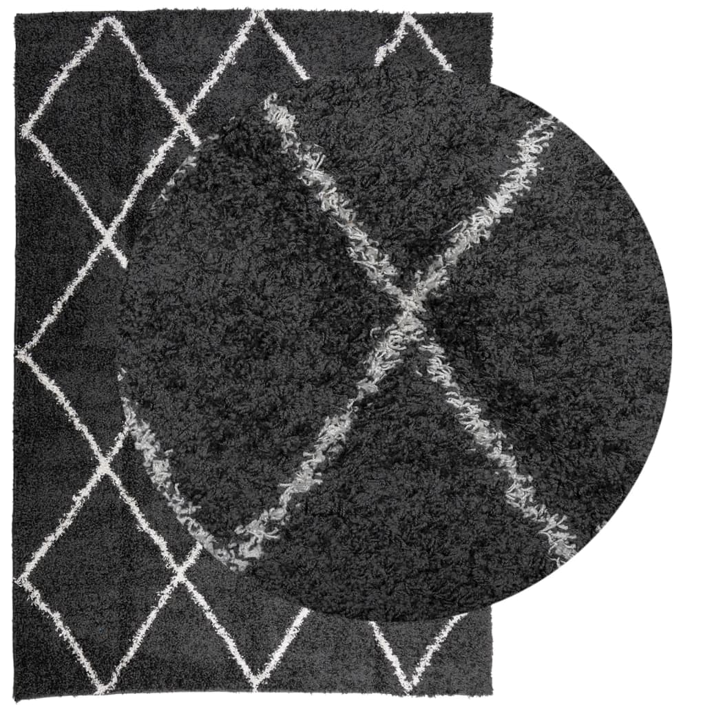 Tappeto Shaggy PAMPLONA a Pelo Lungo Nero e Crema 160x230 cm