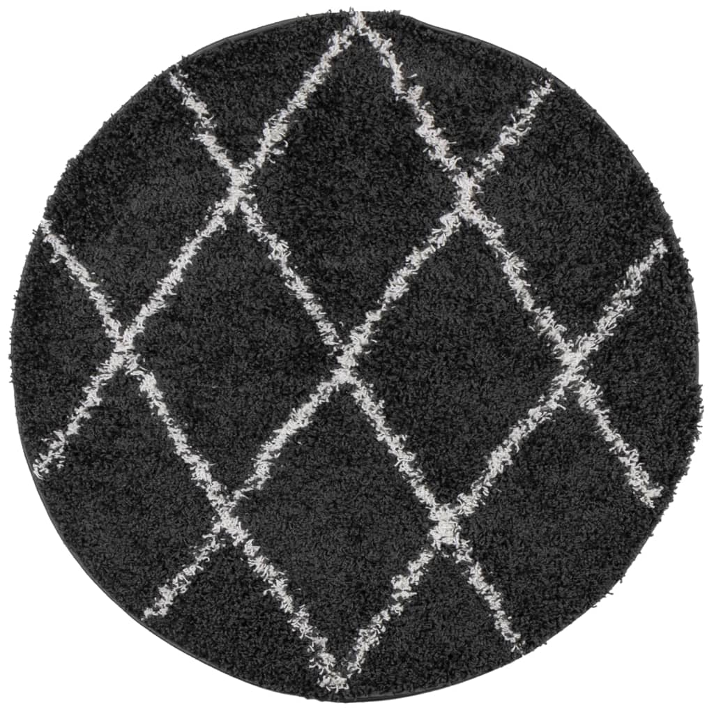 Tappeto Shaggy PAMPLONA a Pelo Lungo Nero e Crema Ã˜ 80 cm
