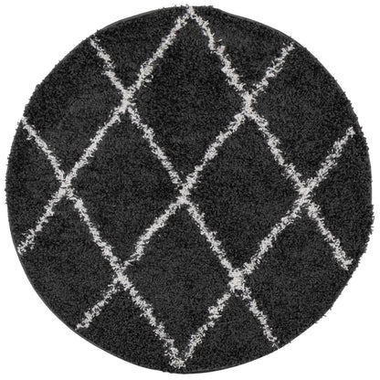 Tappeto Shaggy PAMPLONA a Pelo Lungo Nero e Crema Ã˜ 80 cm