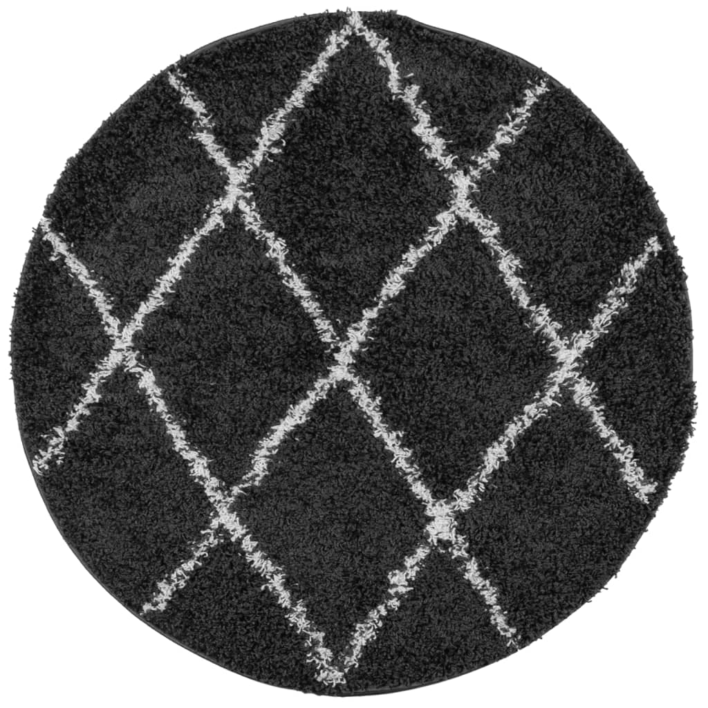 Tappeto Shaggy PAMPLONA a Pelo Lungo Nero e Crema Ø 120 cm