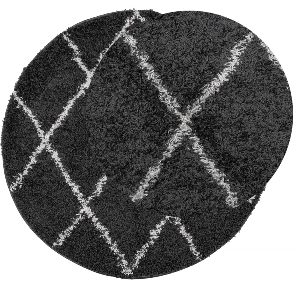 Tappeto Shaggy PAMPLONA a Pelo Lungo Nero e Crema Ø 160 cm