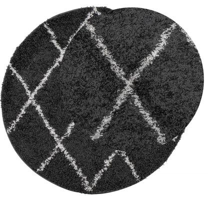 Tappeto Shaggy PAMPLONA a Pelo Lungo Nero e Crema Ø 160 cm