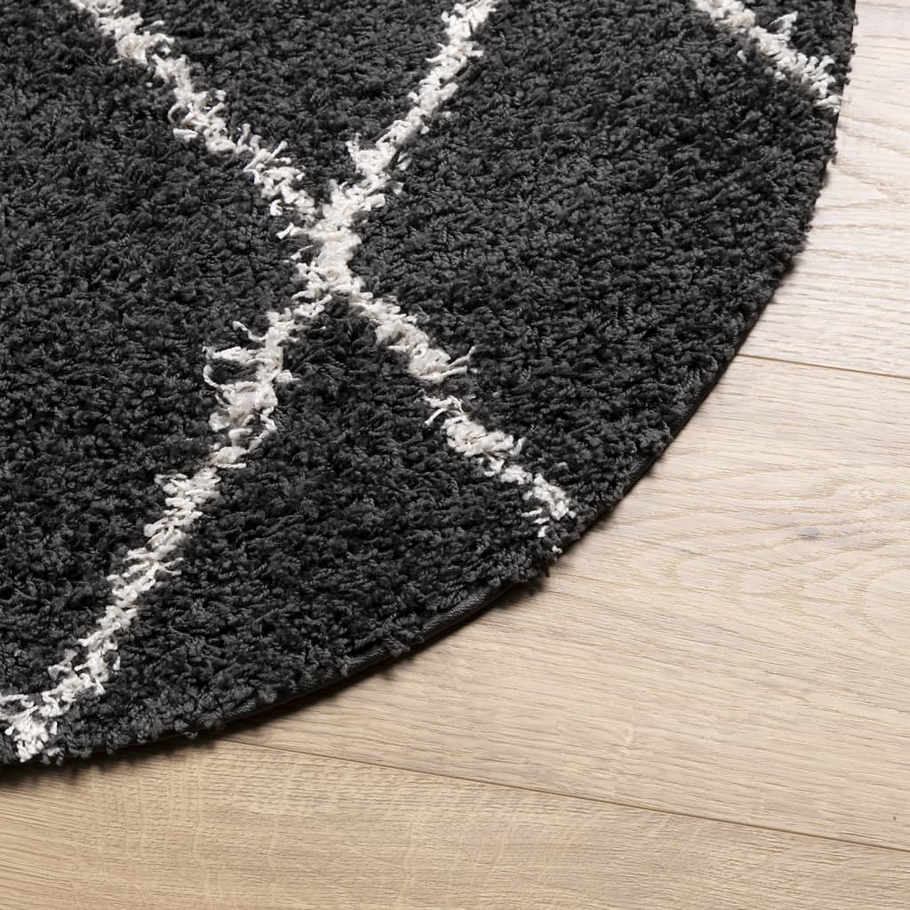 Tappeto Shaggy PAMPLONA a Pelo Lungo Nero e Crema Ã˜ 200 cm