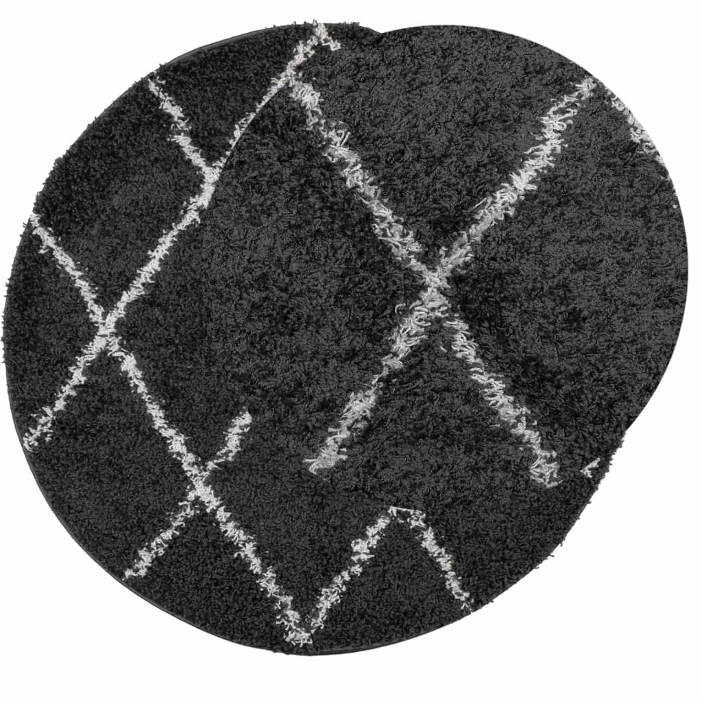 Tappeto Shaggy PAMPLONA a Pelo Lungo Nero e Crema Ã˜ 240 cm