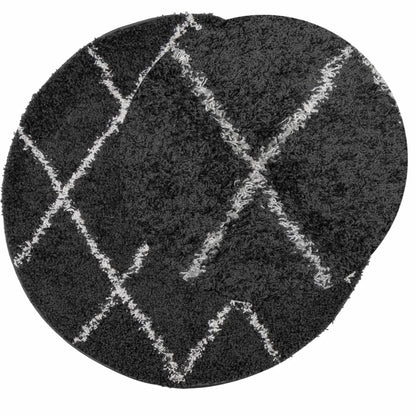 Tappeto Shaggy PAMPLONA a Pelo Lungo Nero e Crema Ã˜ 240 cm