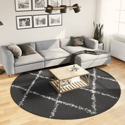 Tappeto Shaggy PAMPLONA a Pelo Lungo Nero e Crema Ã˜ 240 cm