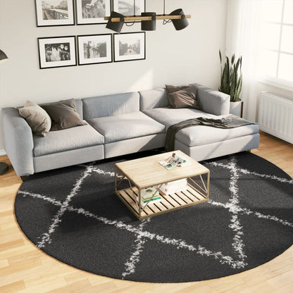 Tappeto Shaggy PAMPLONA a Pelo Lungo Nero e Crema Ã˜ 280 cm