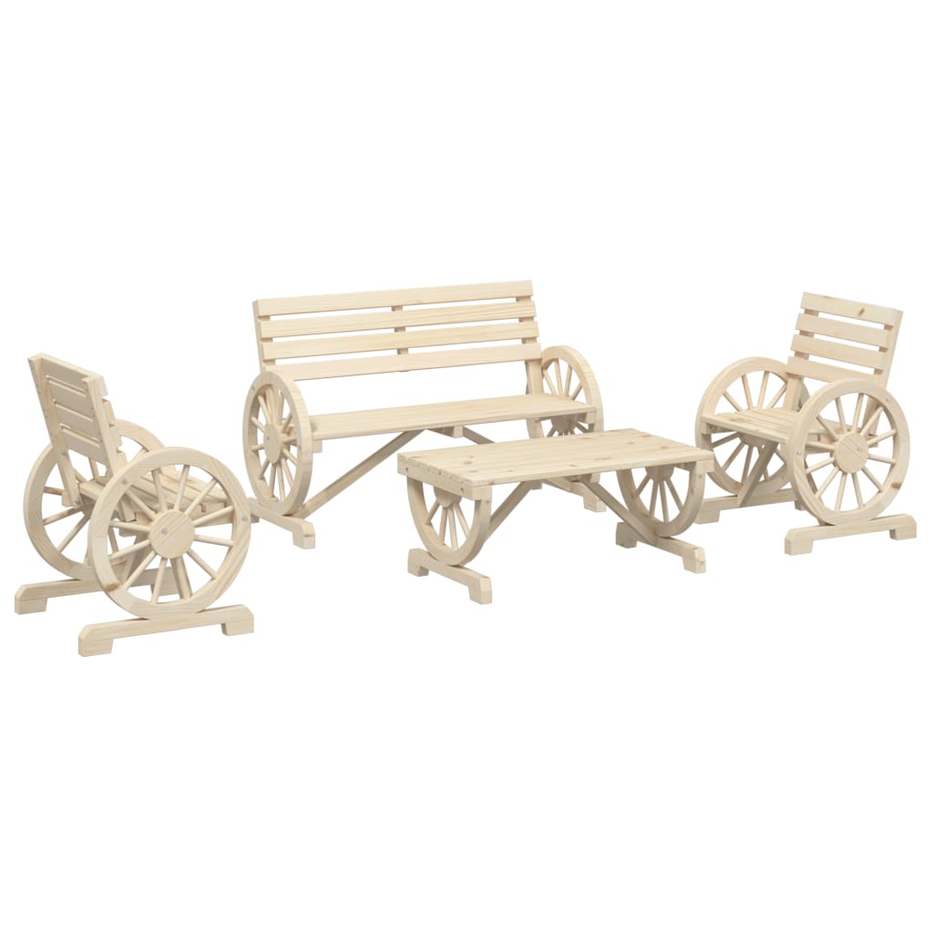 Set Salotto da Giardino 4 pz in Legno Massello di Abete