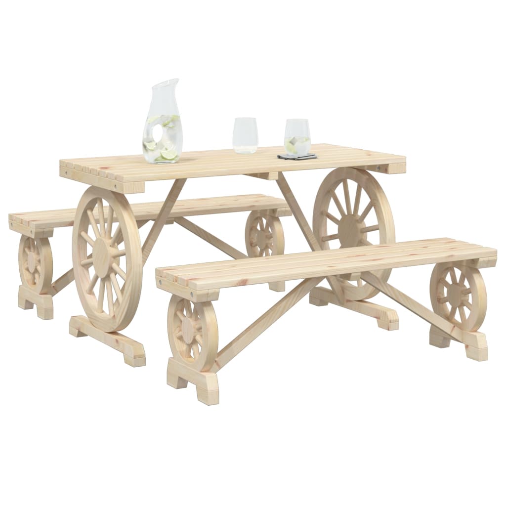 Set da Pranzo da Giardino 3 pz in Legno Massello di Abete