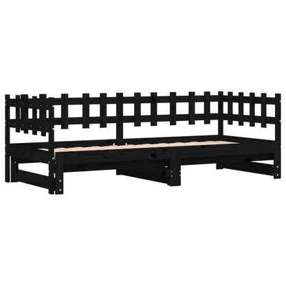 Dormeuse Estraibile Nera 2x(80x200) cm Legno Massello di Pino
