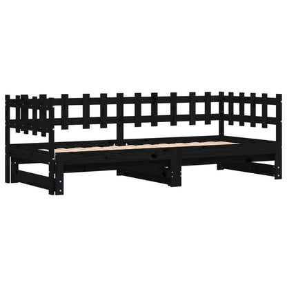 Dormeuse Estraibile Nera 2x(90x200) cm Legno Massello di Pino