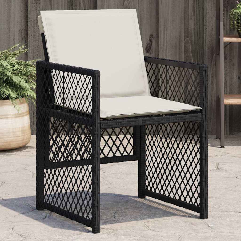 Sedie da Giardino con Cuscini 4 pz Nere in Polyrattan