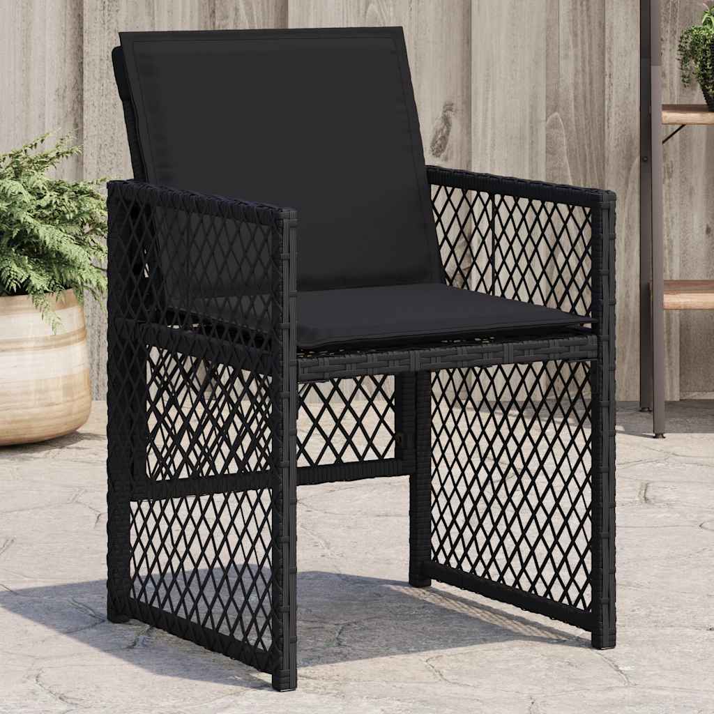 Sedie da Giardino con Cuscini 4 pz Nere in Polyrattan