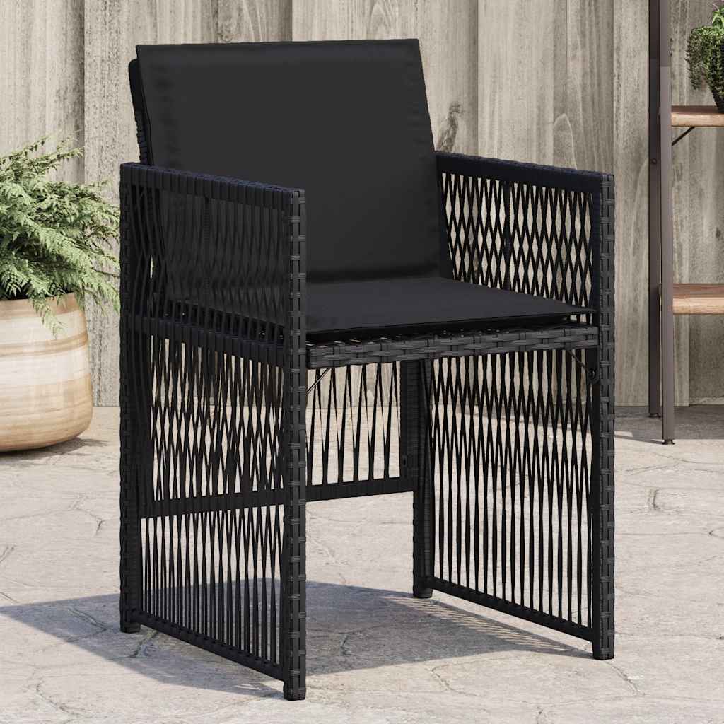 Sedie da Giardino con Cuscini 4 pz Nere in Polyrattan